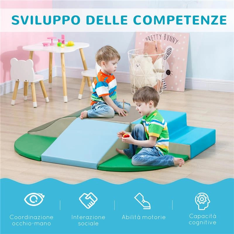 SET COSTRUZIONI MORBIDE PER BAMBINI 1-3 ANNI DA 6 PEZZI IN PU ED EPE MULTICOLORE