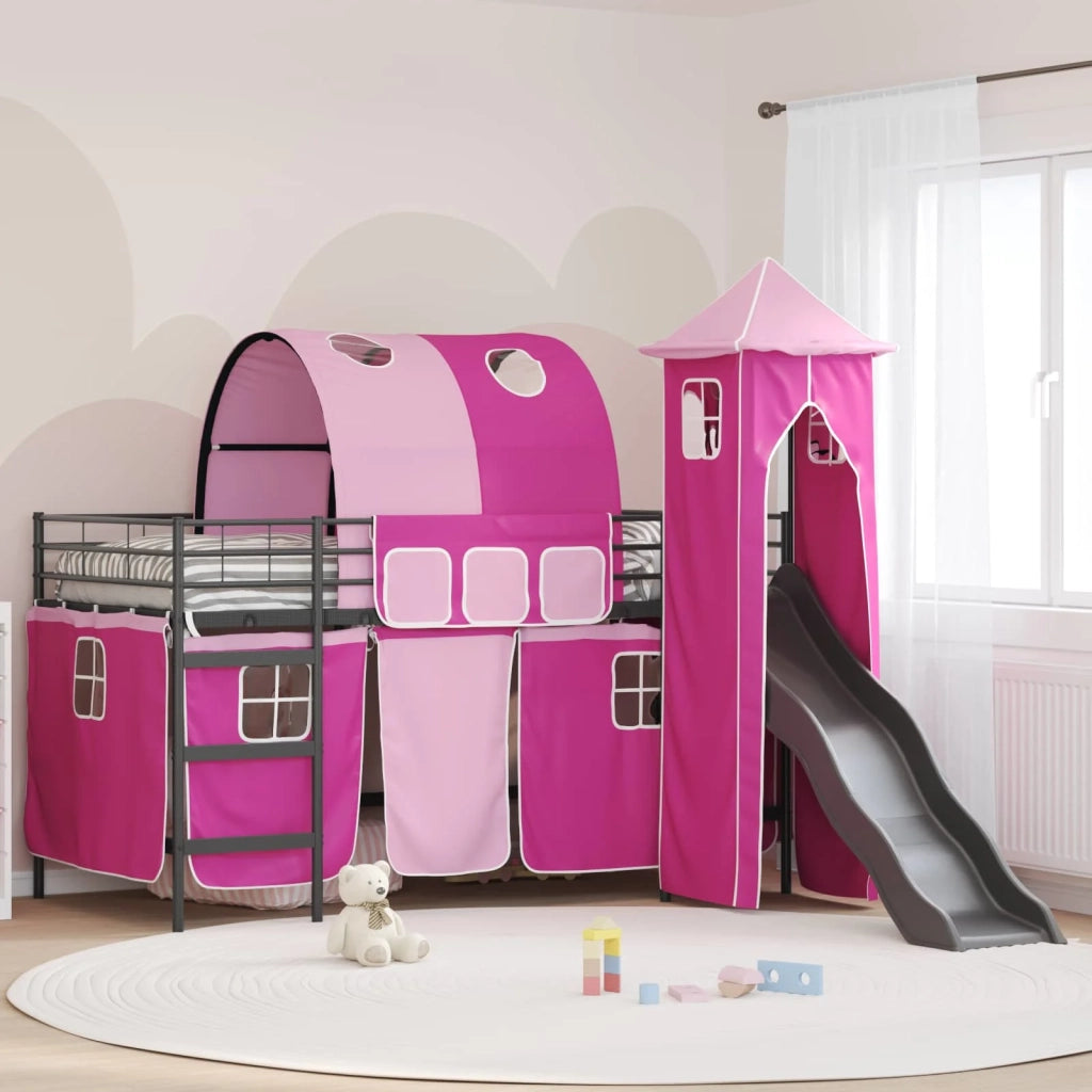 Letto a castello per bambini Nero e rosa 100 x 200 cm Metallo 42020890