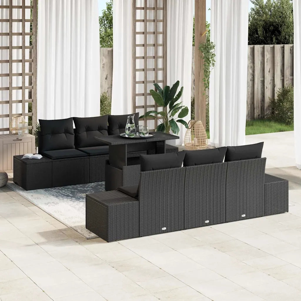Set Divano da Giardino con cuscino 7 pcs Nero 3357846