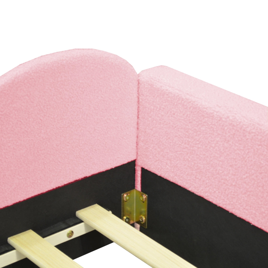 Letto singolo 90 × 200 cm imbottito con rete a doghe; schienale e braccioli; rosa