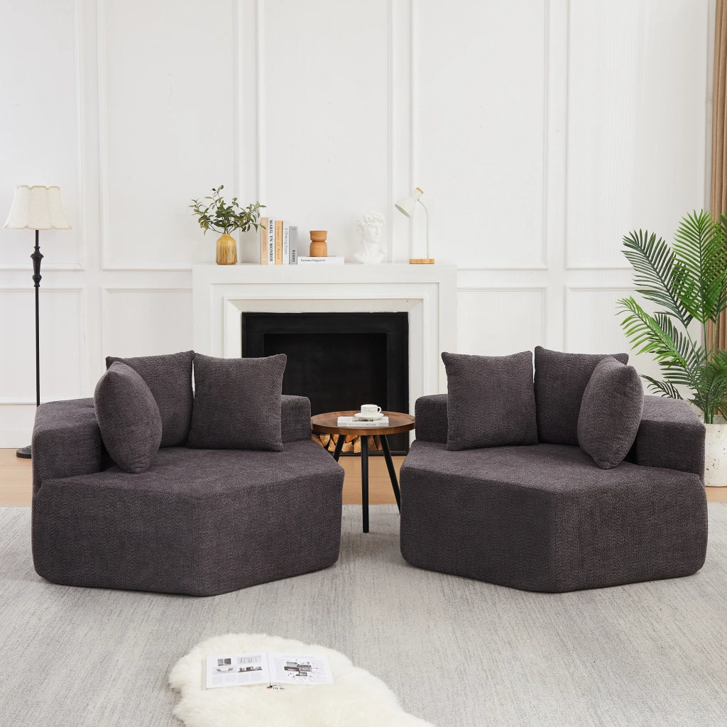 POLTRONA MODULARE ESAGONALE IN CHENILLE GRIGIO