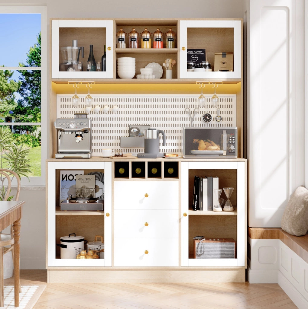 Mobile alto da cucina bianco con LED Smart e portabottiglie
