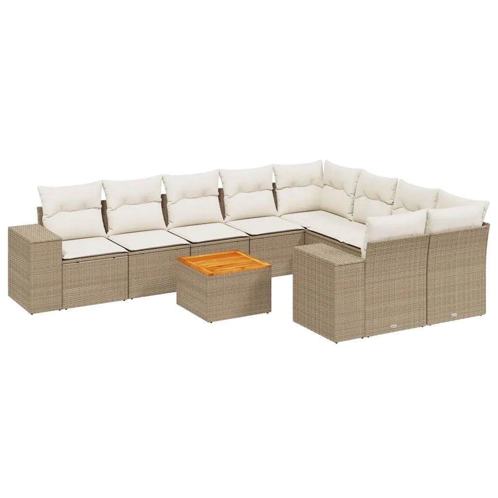 Set Divano da Giardino 10 pz con Cuscini Beige in Polyrattan 3225603