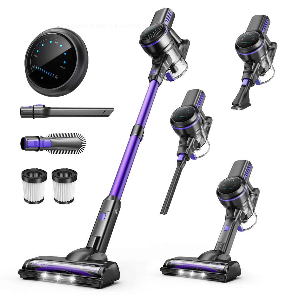 Aspirapolvere a bastone senza fili INSE S7P, viola, con display LED e spazzola morbida