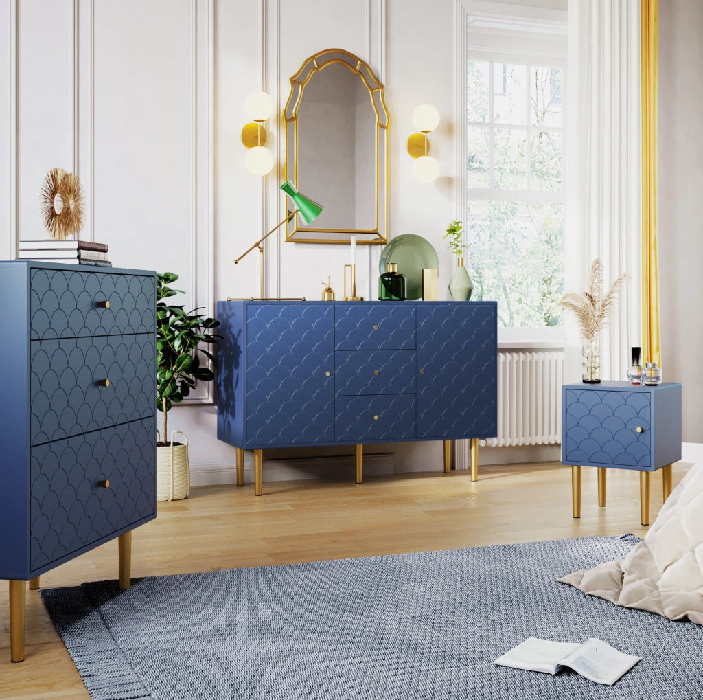 Comodino in truciolare e metallo; blu navy; 35x35x51 cm