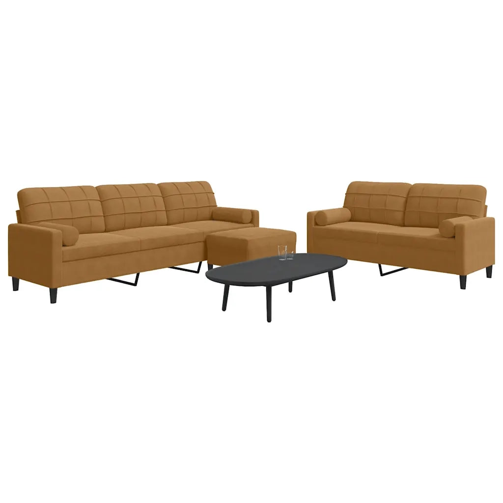 Set di Divani 3 pz con Cuscini e Rinforzi Marrone in Velluto 3278508