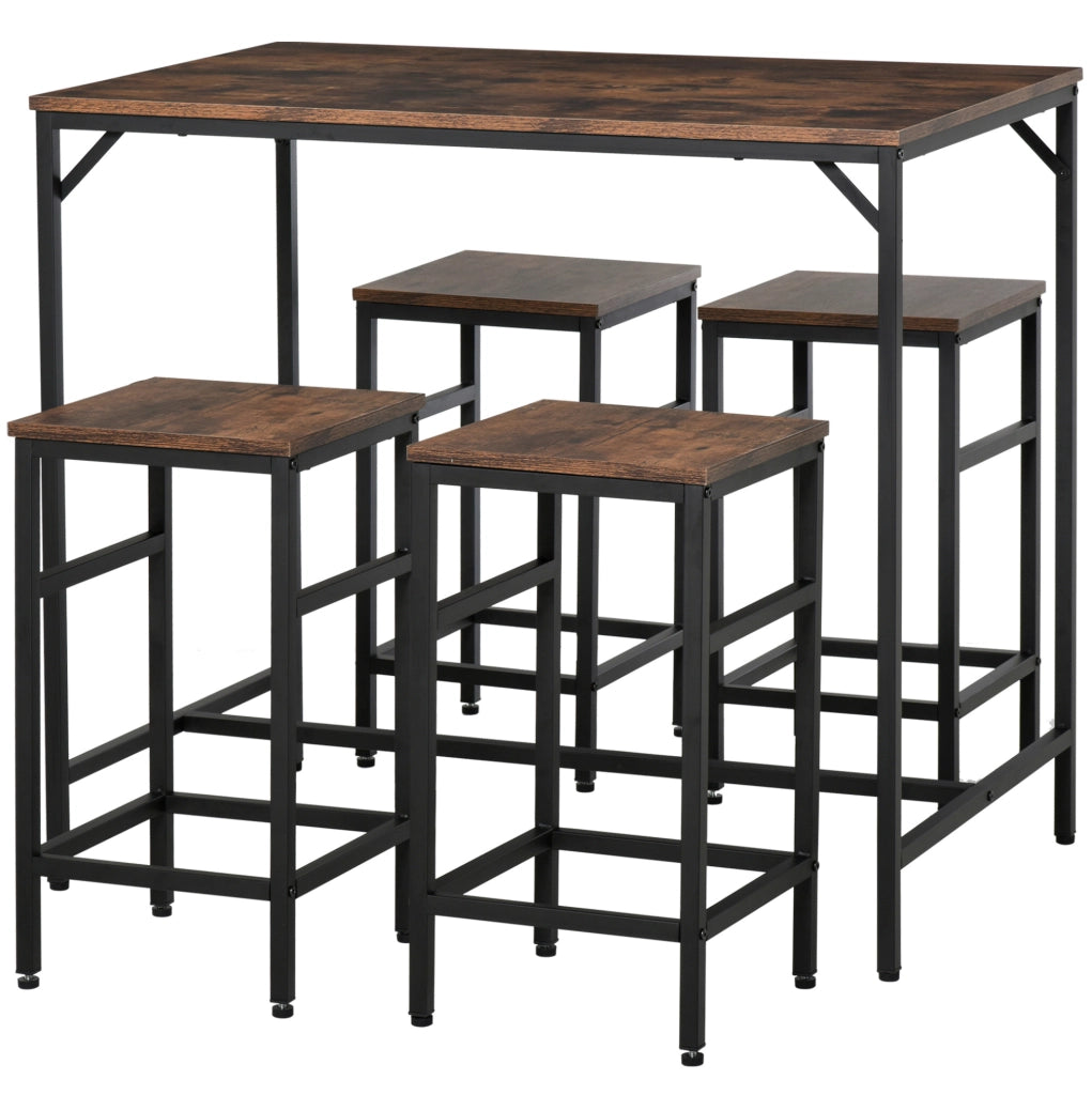 TAVOLO BAR con 4 Sgabelli 100x60x88 cm Marrone Rustico e Nero
