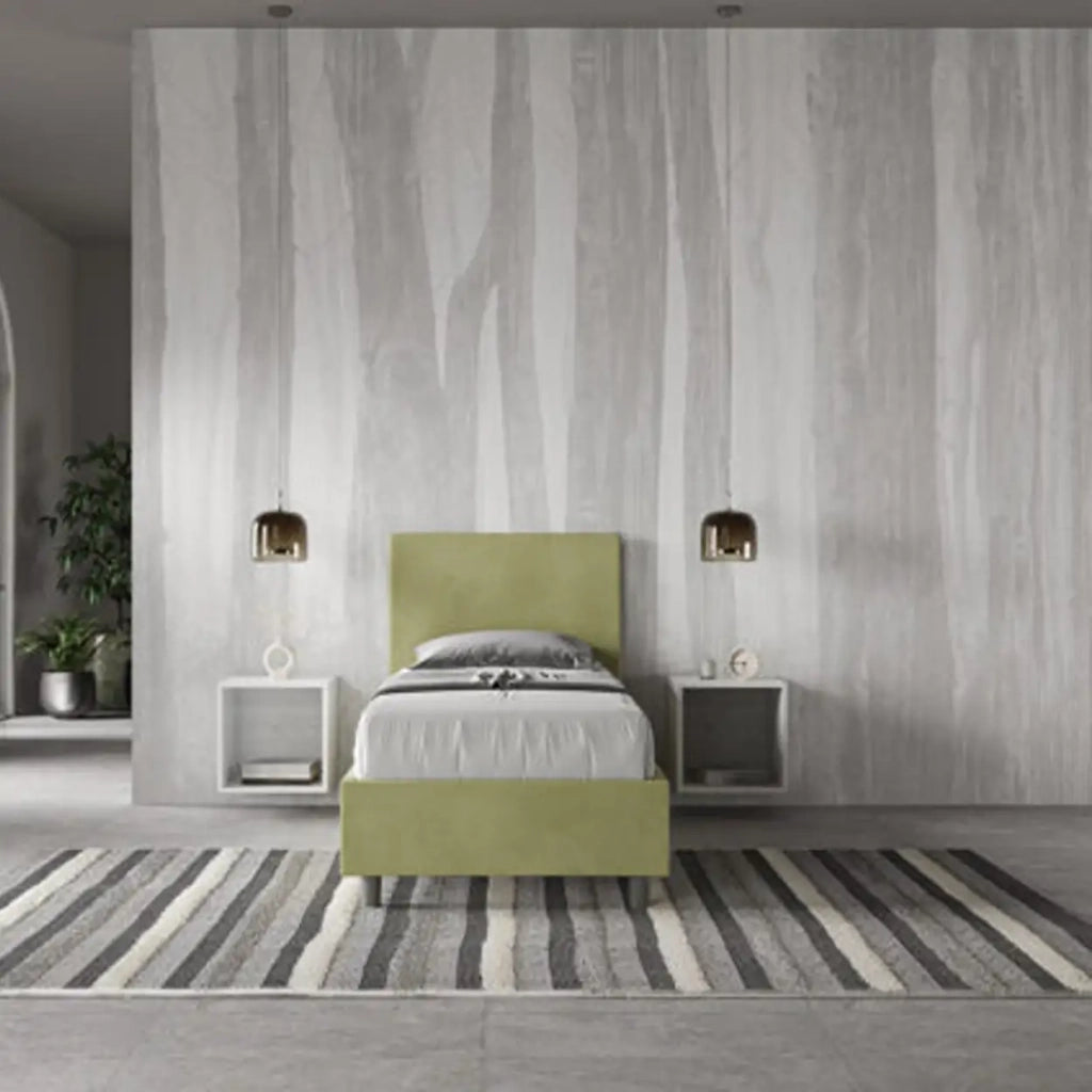 Letto singolo senza rete imbottito 80x200 microfibra tè verde Adele
