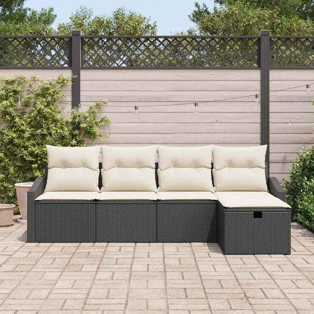 Set di divani con cuscino con archiviazione Nero polyrattan 3359256