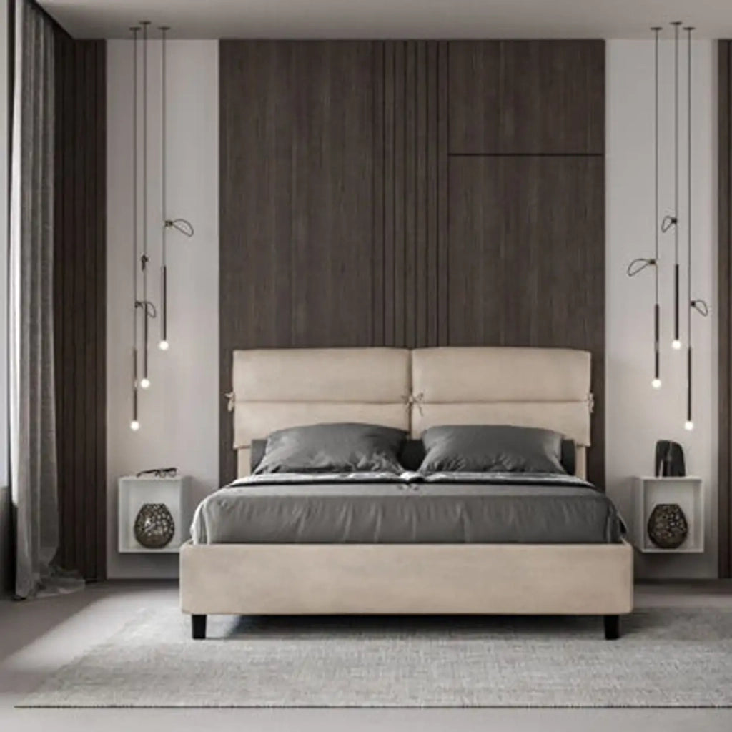 Letto matrimoniale contenitore imbottito 160x190 microfibra sabbia Nandy