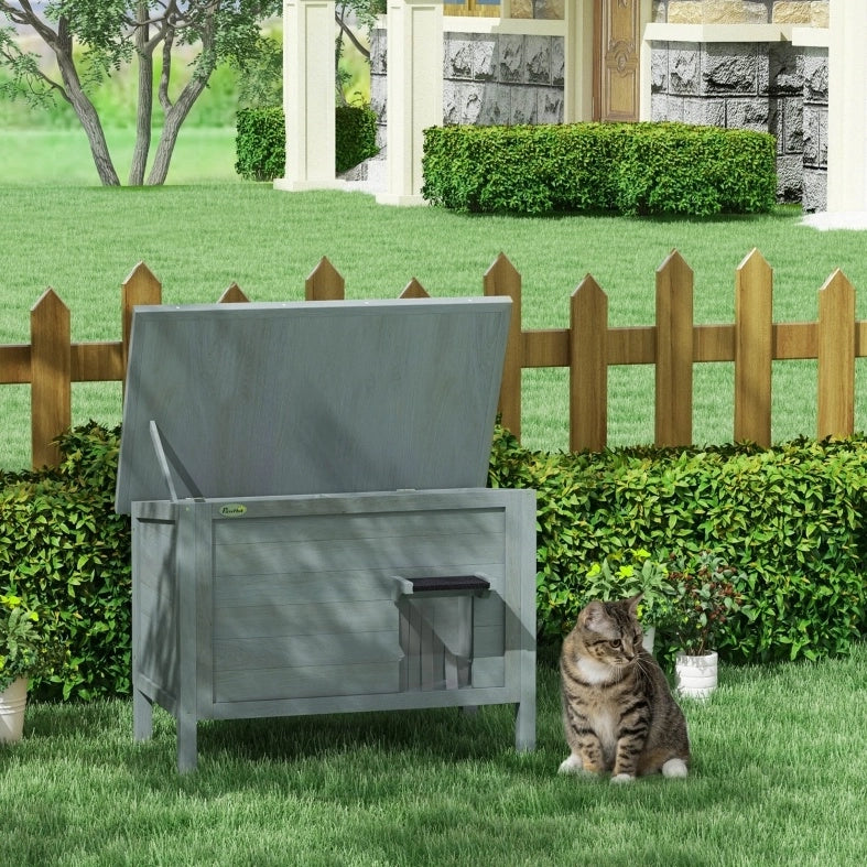 Casetta da esterno per gatti 85 x 50 x 68,5 cm in legno grigio scuro, isolata