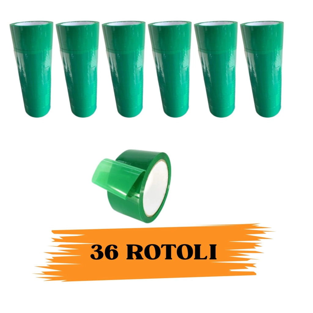 36 ROTOLI NASTRO ADESIVO DA IMBALLAGGIO 48mmX66M COLORE ROSSO- VERDE- BLU- BIANC Colore: Verde