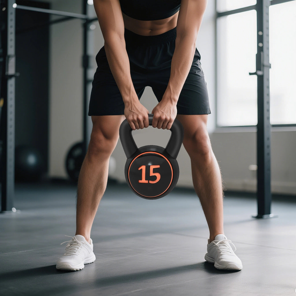 Set Kettlebell Palestra 2,2- 4,5-6,8 kg con Base e Supporto in Plastica Nero