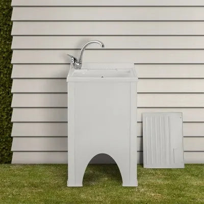 Mobile lavatoio Olimpo da esterno bianco con vasca asse e kit scarico
