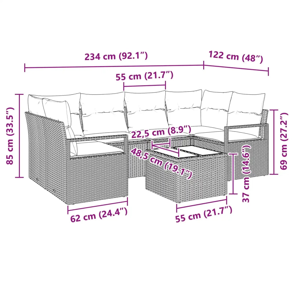 Set di divani 7 pcs Marrone e Rosso polyrattan 3346284