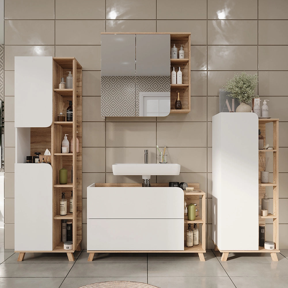 Vicco Set di mobili da bagno Sonoma/Bianco 4 parti