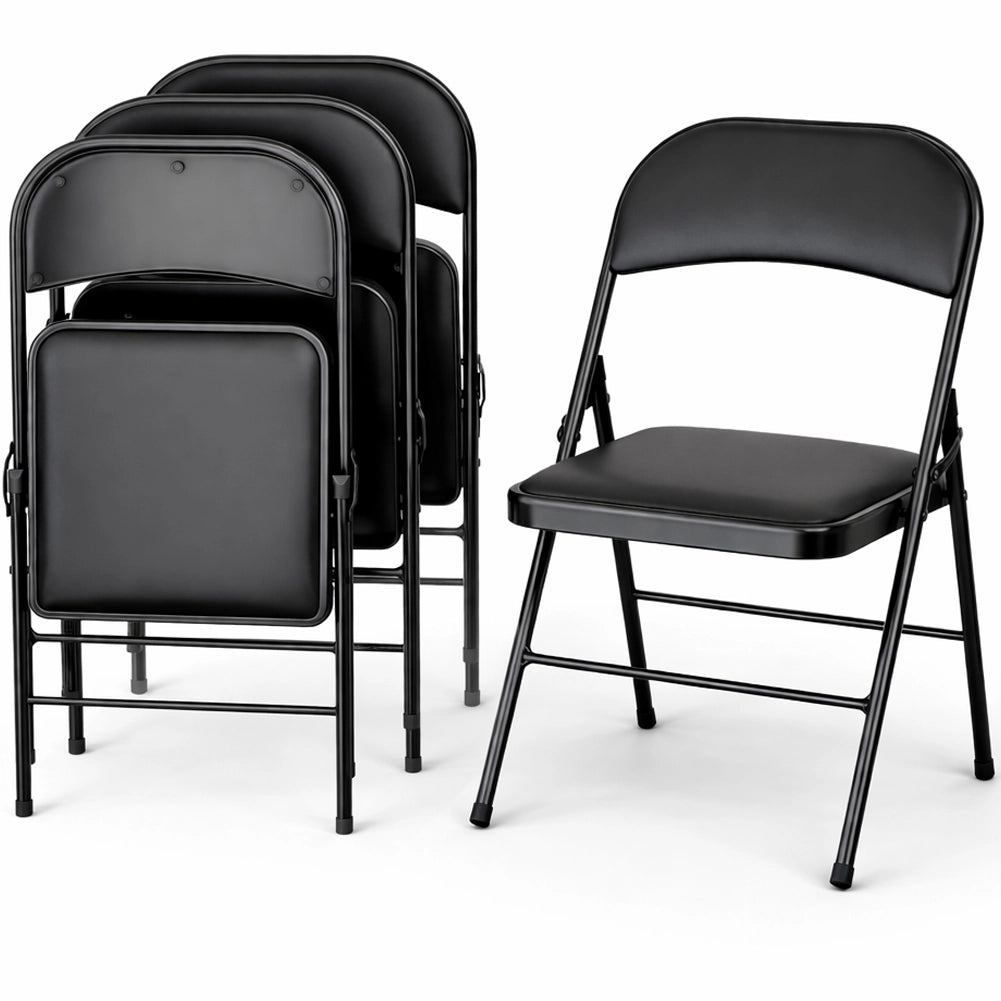 Set 4 Sedie Nere in Metallo e Seduta in Ecopelle Imbottita Sedia Ergonomica