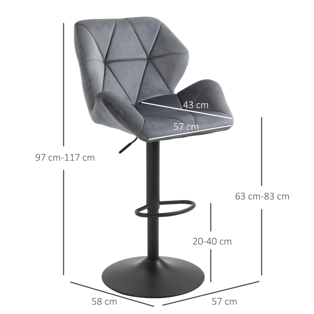 Sgabello da Bar Imbottito 2 Pezzi ¨C Minimal ¨C Grigio Tessuto Velluto Metallico