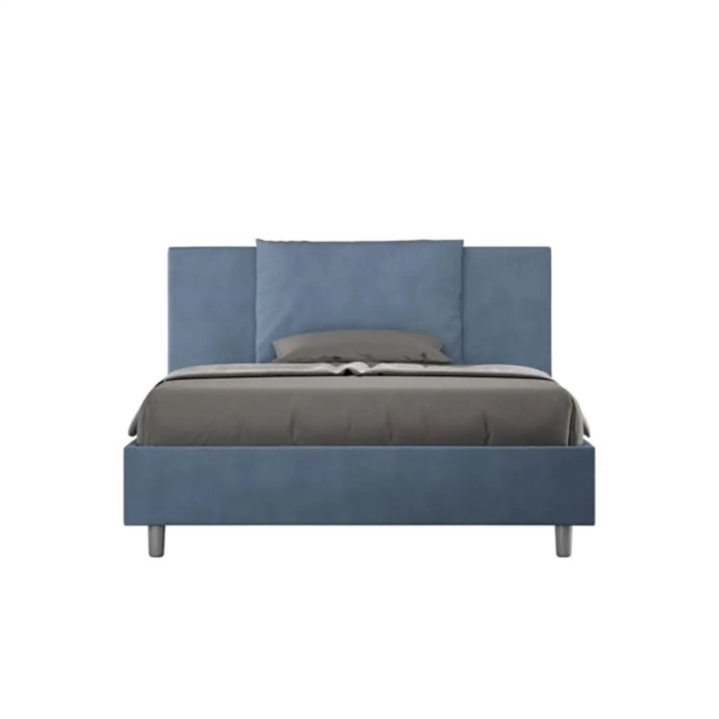 Letto matrimoniale francese con rete imbottito 140x210 microfibra blu Antea