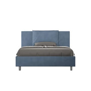 Letto matrimoniale francese con rete imbottito 140x210 microfibra blu Antea