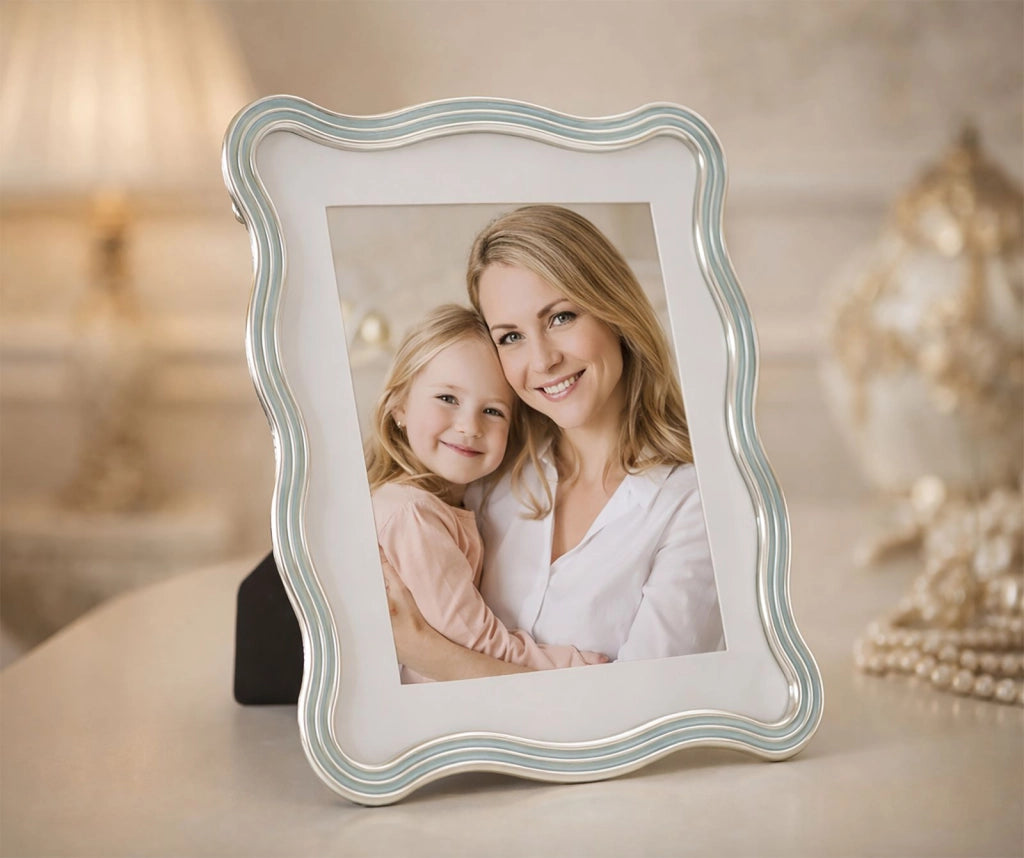 Cornice Elizabeth Celeste 22,7x1,3x27,6 cm in Zinco e Vetro Azzurro e Argento