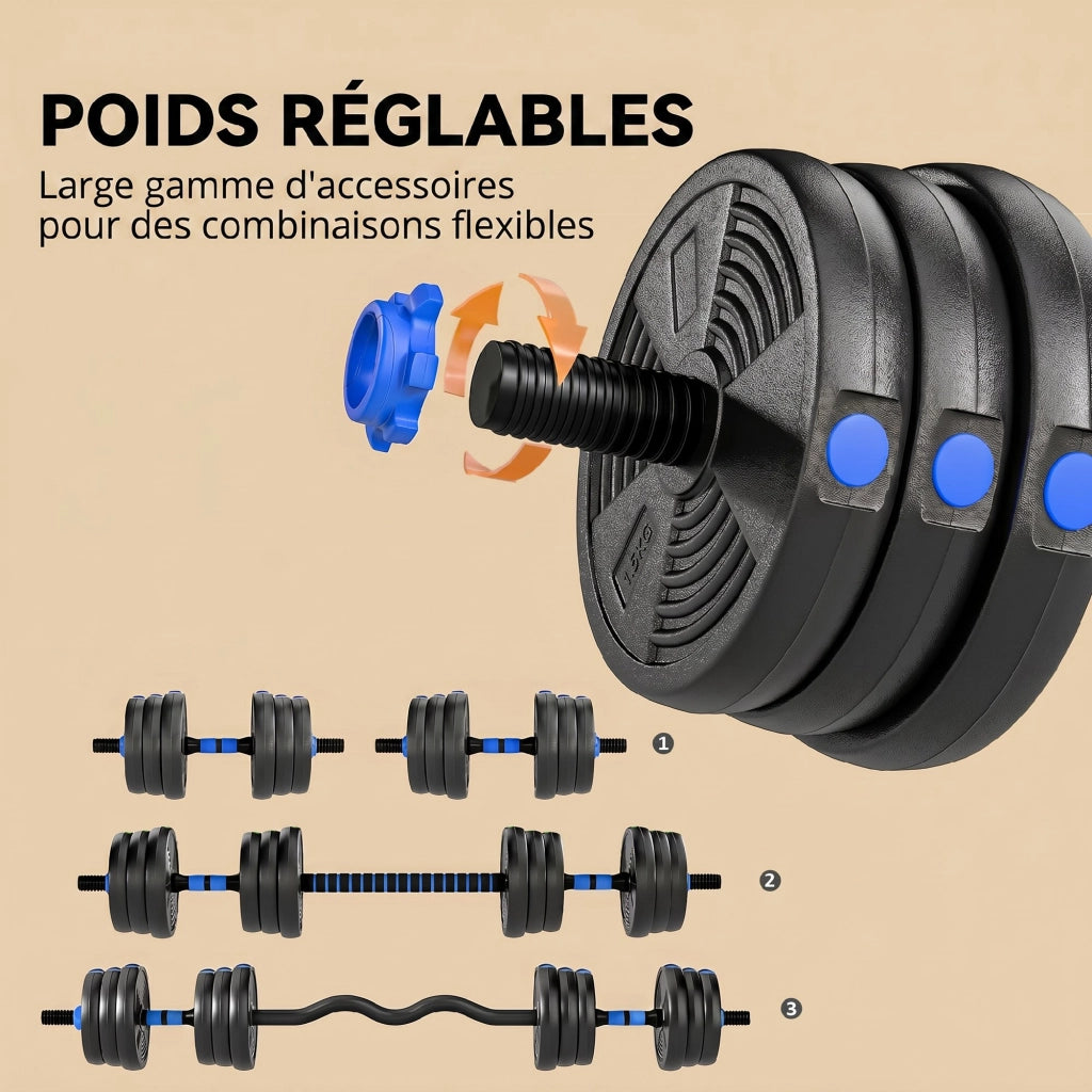 Kit Pesi Regolabili 25 kg 3 in 1 ¨C Minimal ¨C Blu