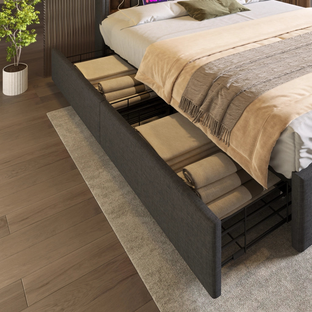 Letto imbottito matrimoniale 160x200 grigio con materasso