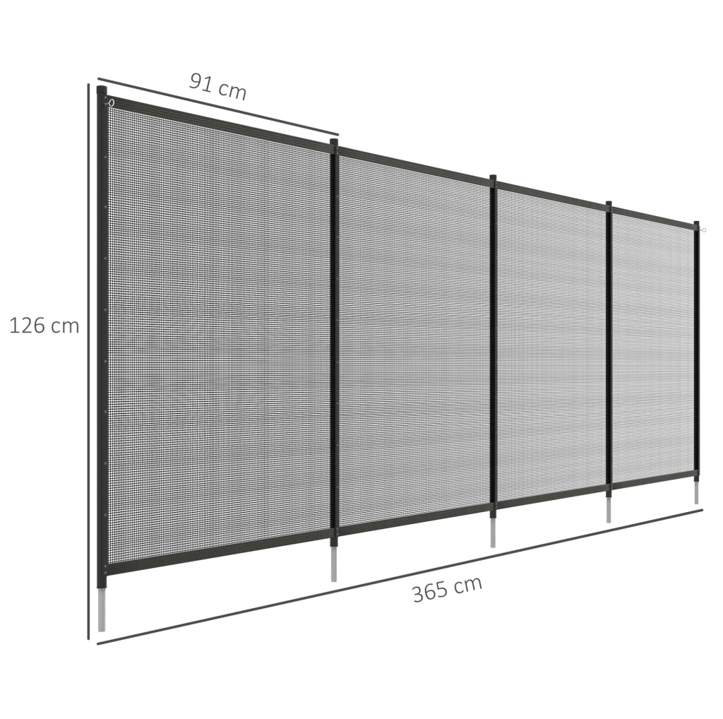 Recinzione per piscina ULEVR 365x126 cm, set 4 pannelli in alluminio e Texteline nero