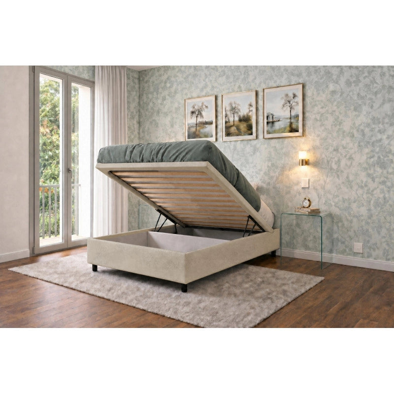 Letto imbottito Singolo 80x200 cm BoxMax - Contenitore,Microfibra,Sabbia
