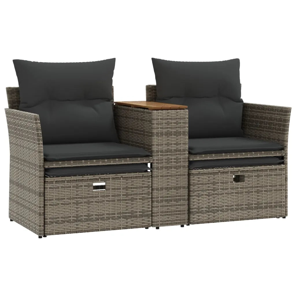 Divano da Giardino 2 Posti con Sgabelli Grigio in Polyrattan 365804
