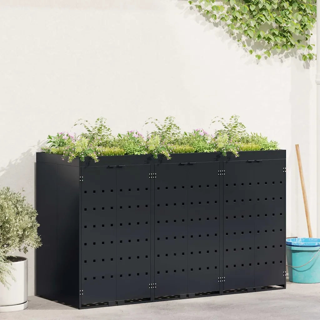 Contenitore per Rifiuti per 3 Bidoni Nero 204 x 77,5 x 121,5 cm 3394739