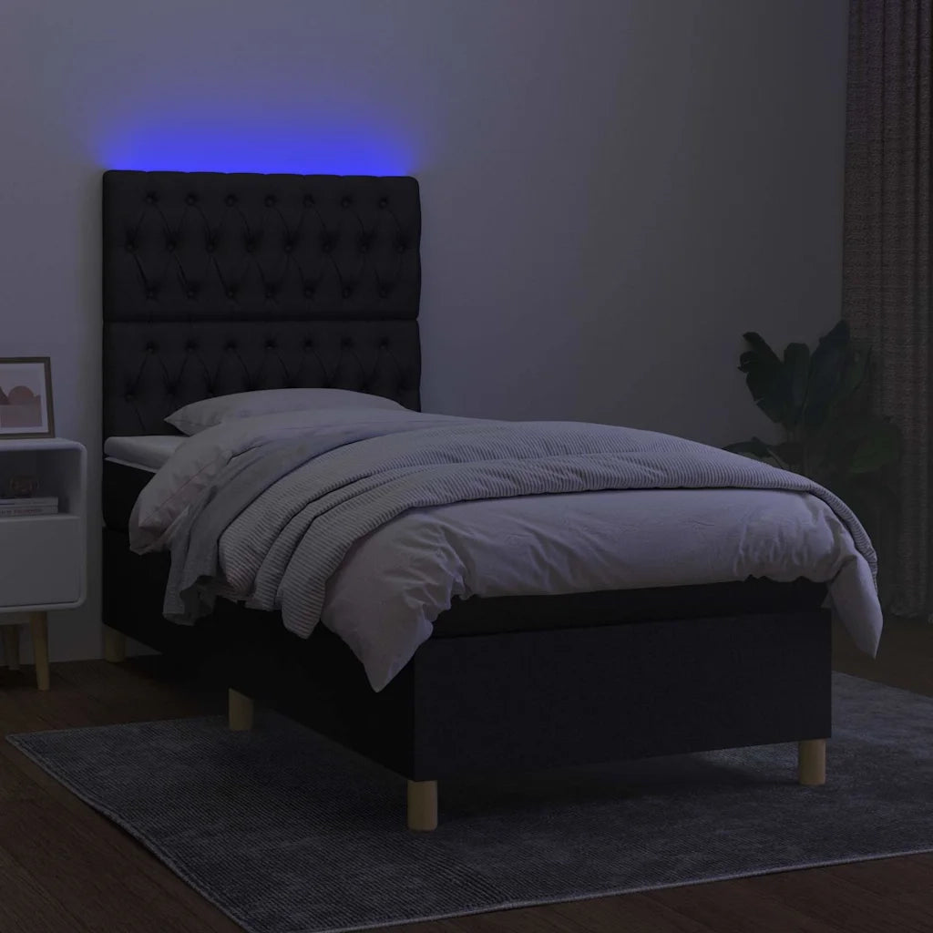 Letto a Molle con Materasso e LED Nero 80x200 cm in Tessuto 3135631