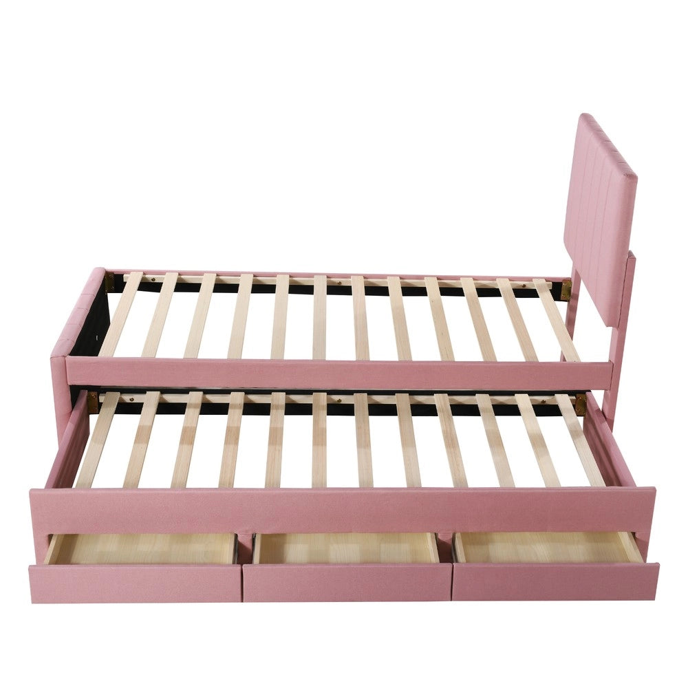 Letto Singolo Imbottito con Rollbett e Cassetti ¨C MINIMAL ¨C Rosa 90x200