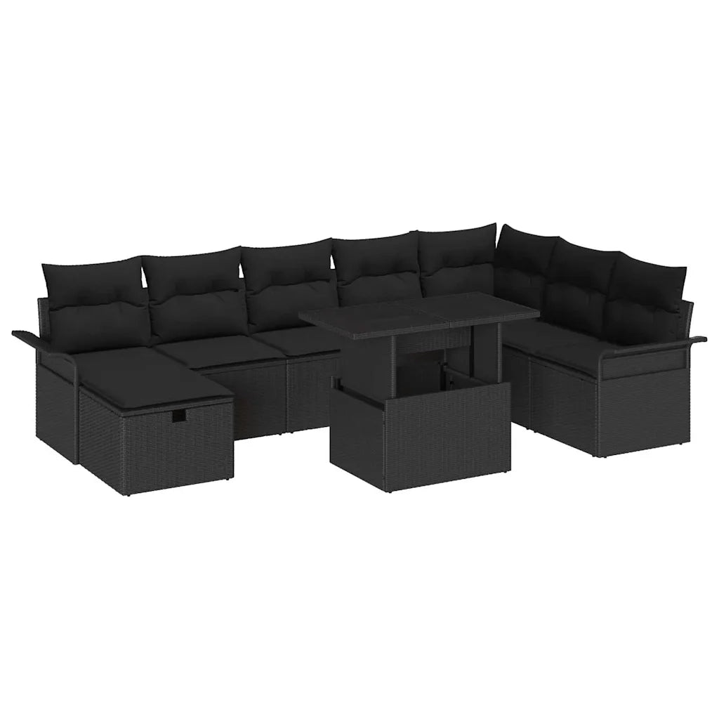 Set Divano da Giardino con cuscino 9 pcs Nero Poly Rattan 3359700