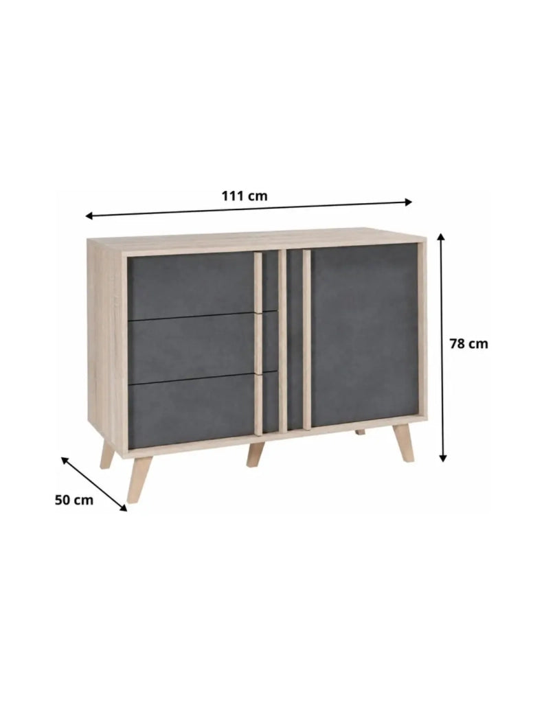 Sala da pranzo completa MALMO con tavolo 160 cm, buffet alto e scaffale a muro – Rovere chiaro e grigio