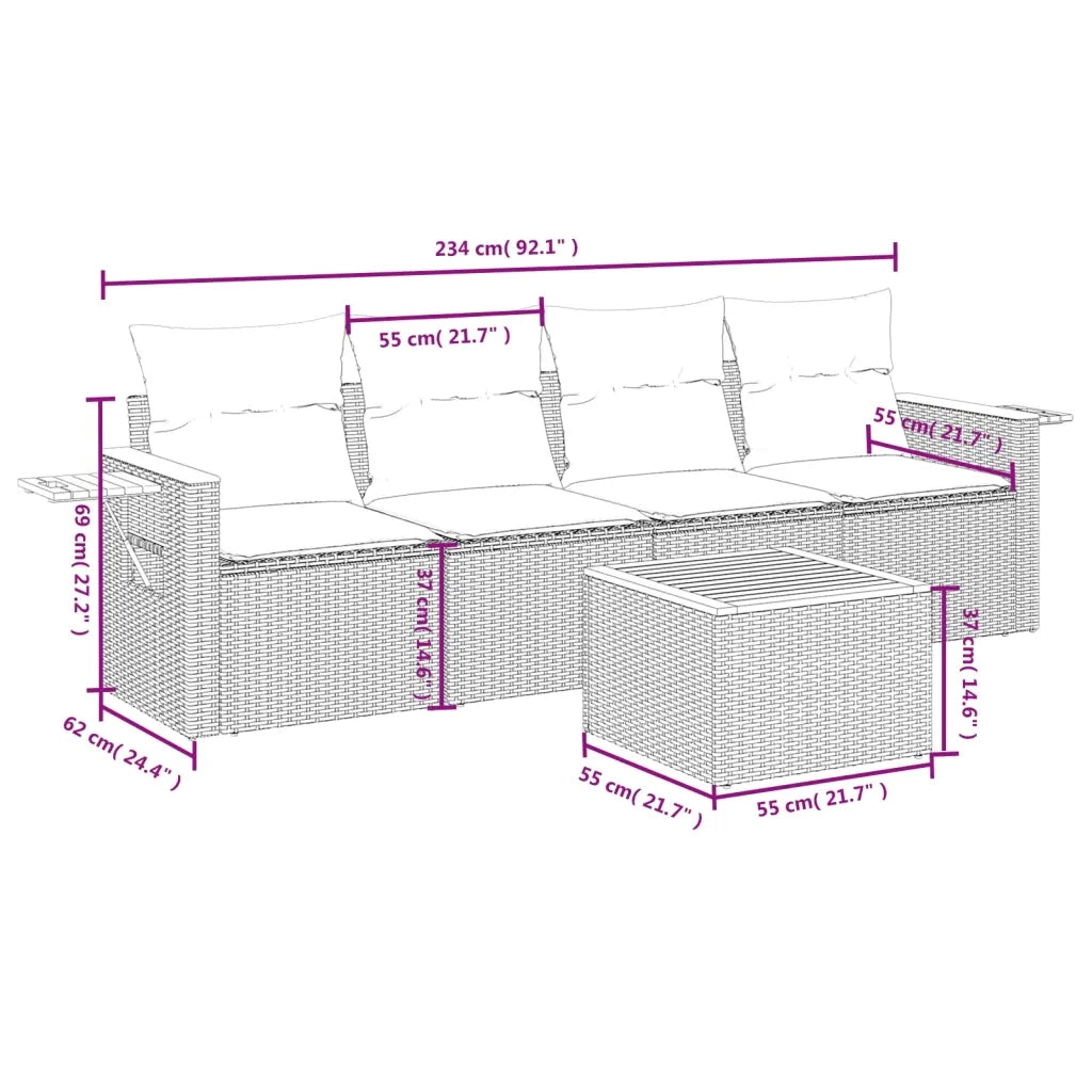 Set Divano da Giardino 5 pz con Cuscini Grigio in Polyrattan 3226620