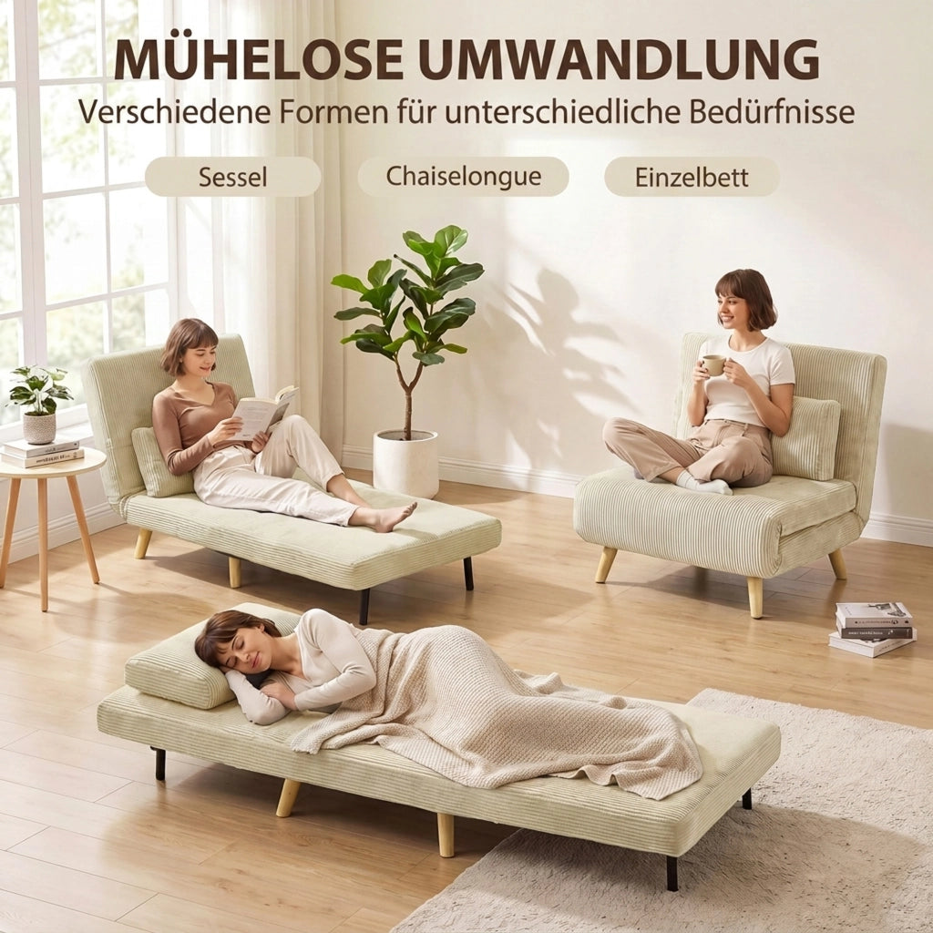 Schlafsessel 3 in 1 Schlafsofa mit Bettfunktion, 90x190cm Beige