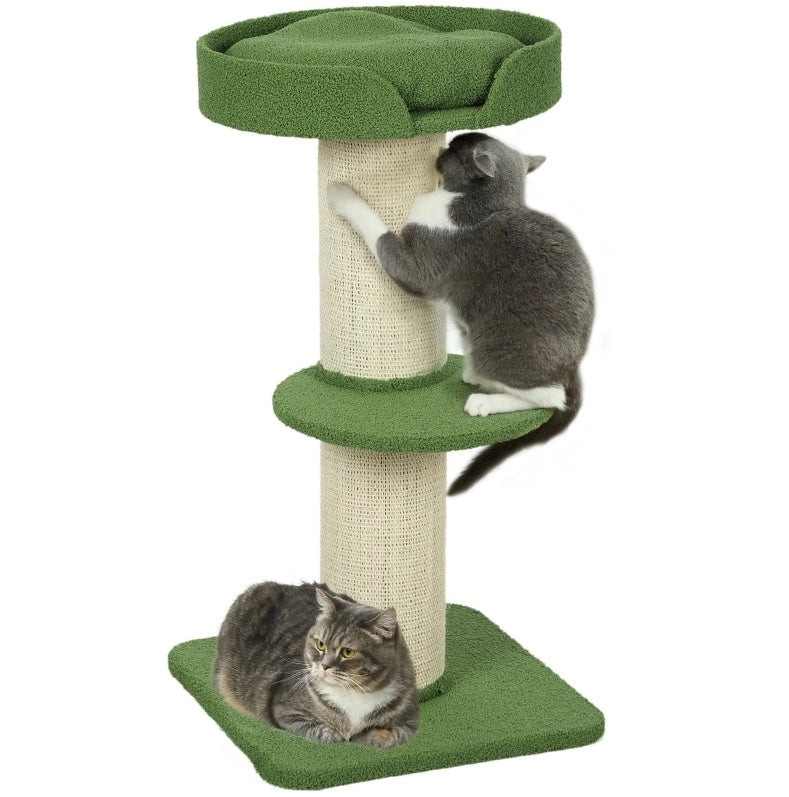 Albero tiragraffi per gatti 91 cm con piattaforma e cuccia, verde