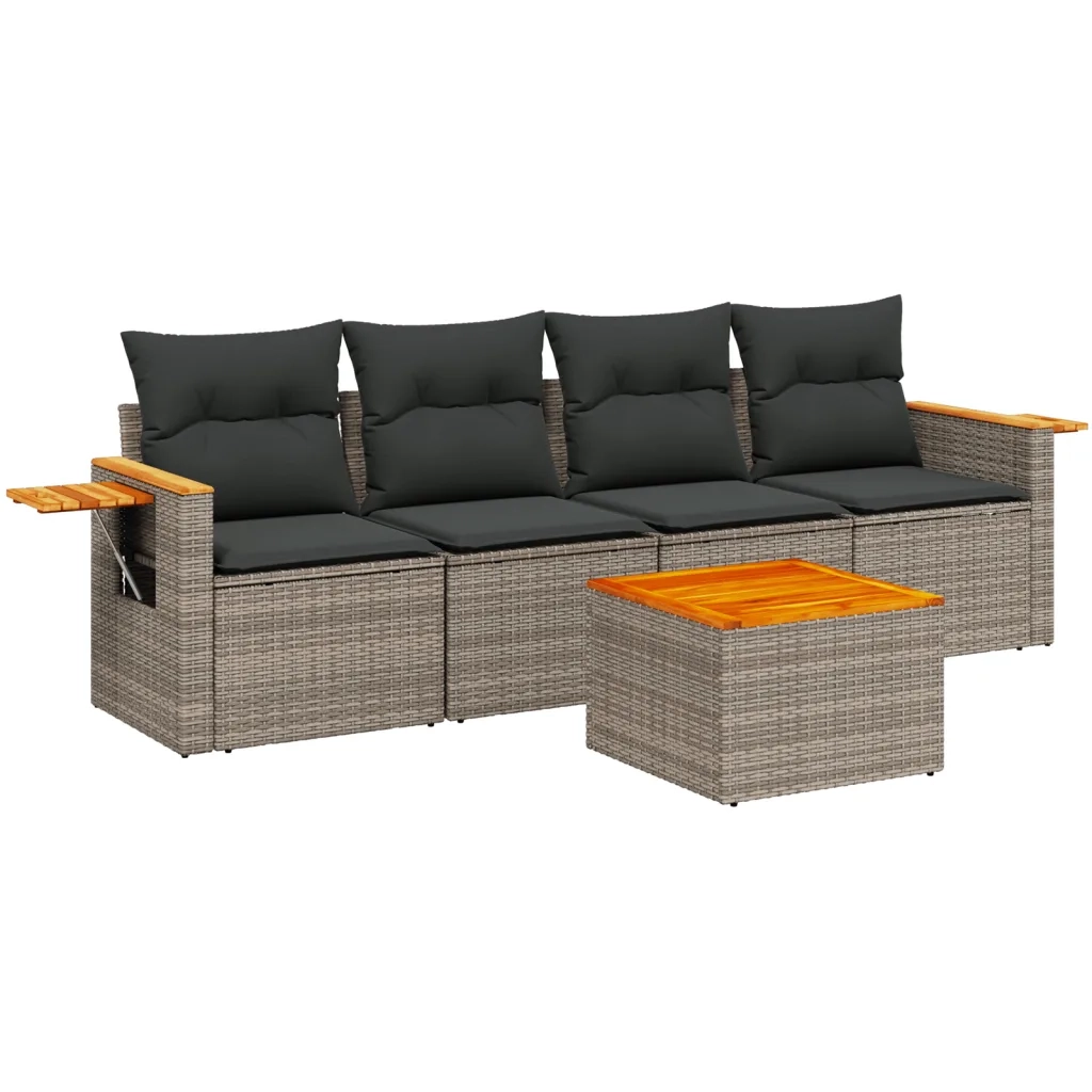 Set Divano da Giardino 5 pz con Cuscini Grigio in Polyrattan 3226620