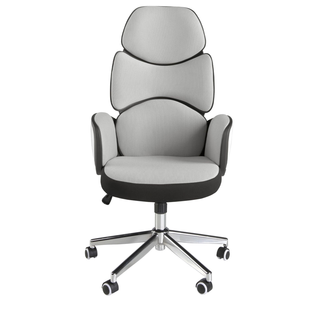 Sedia girevole da ufficio in tessuto grigio chiaro e pvc bianco lucido