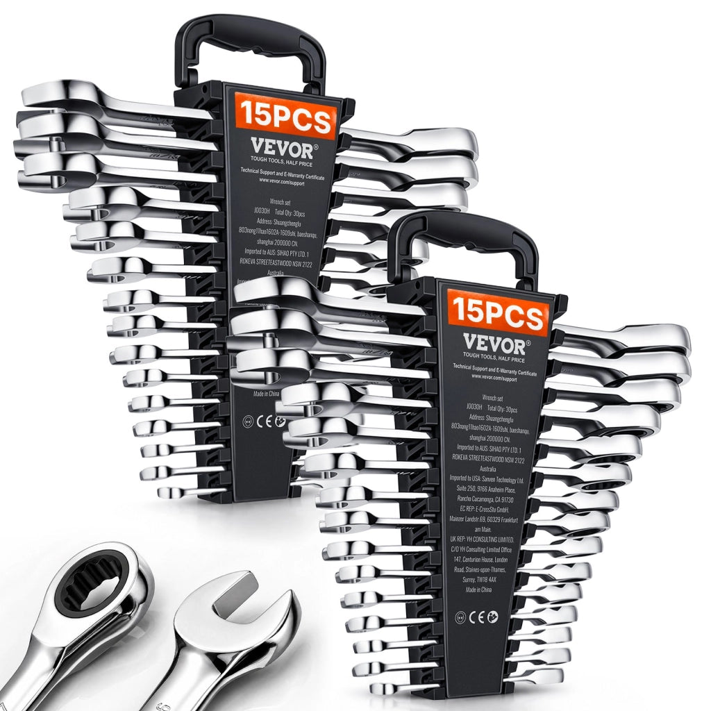 Set di Chiavi Combinate a Cricchetto 30 Pezzi Metrico 8-24 mm e SAE 1/4-1 Pollice in Acciaio Cr-V con Supporto per Fai da Te e Officina