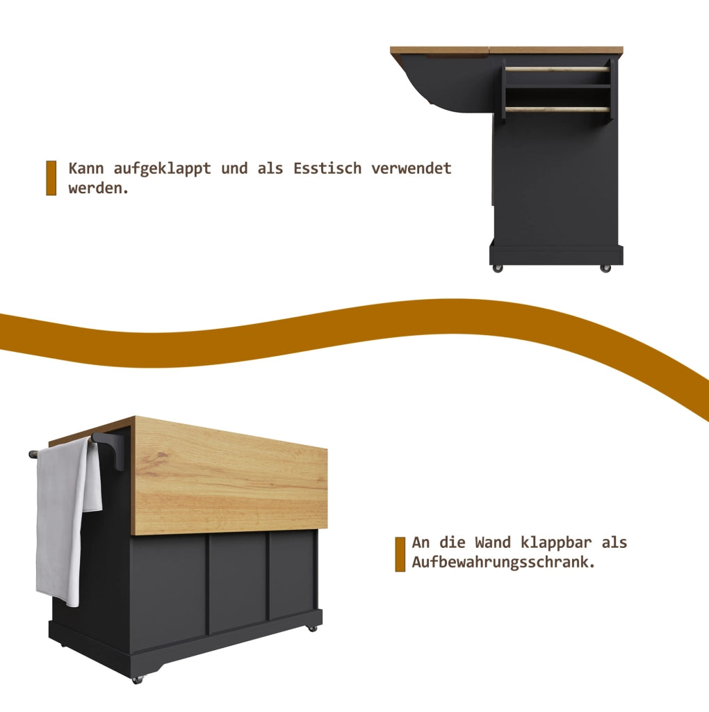 CARRELLO SERVIZIO PIEGHEVOLE 147x70x93 cm Nero MDF e Metallo