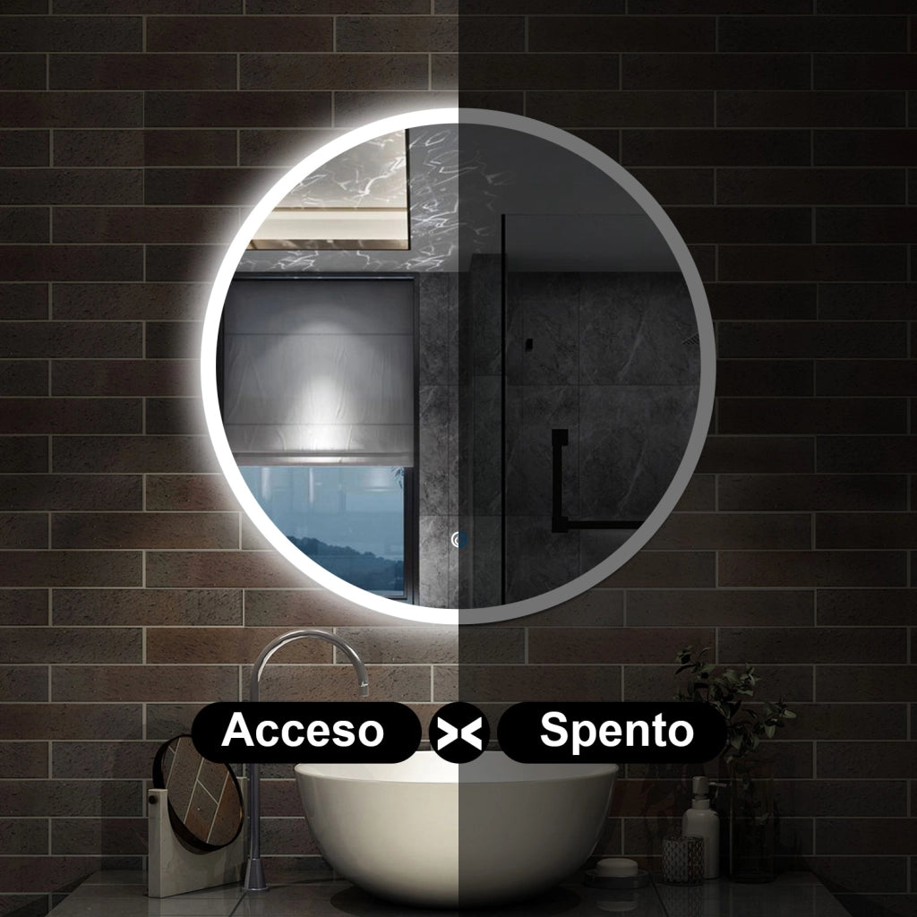 specchio 120 cm rotondo con luce led antiappannamento e touch