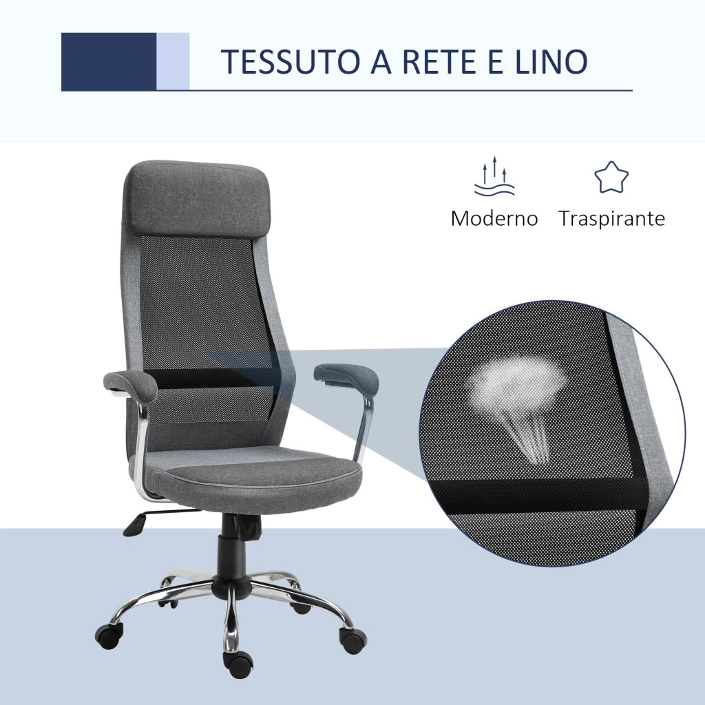 Sedia Poltrona Direzionale da Ufficio in Tessuto a Rete Grigia