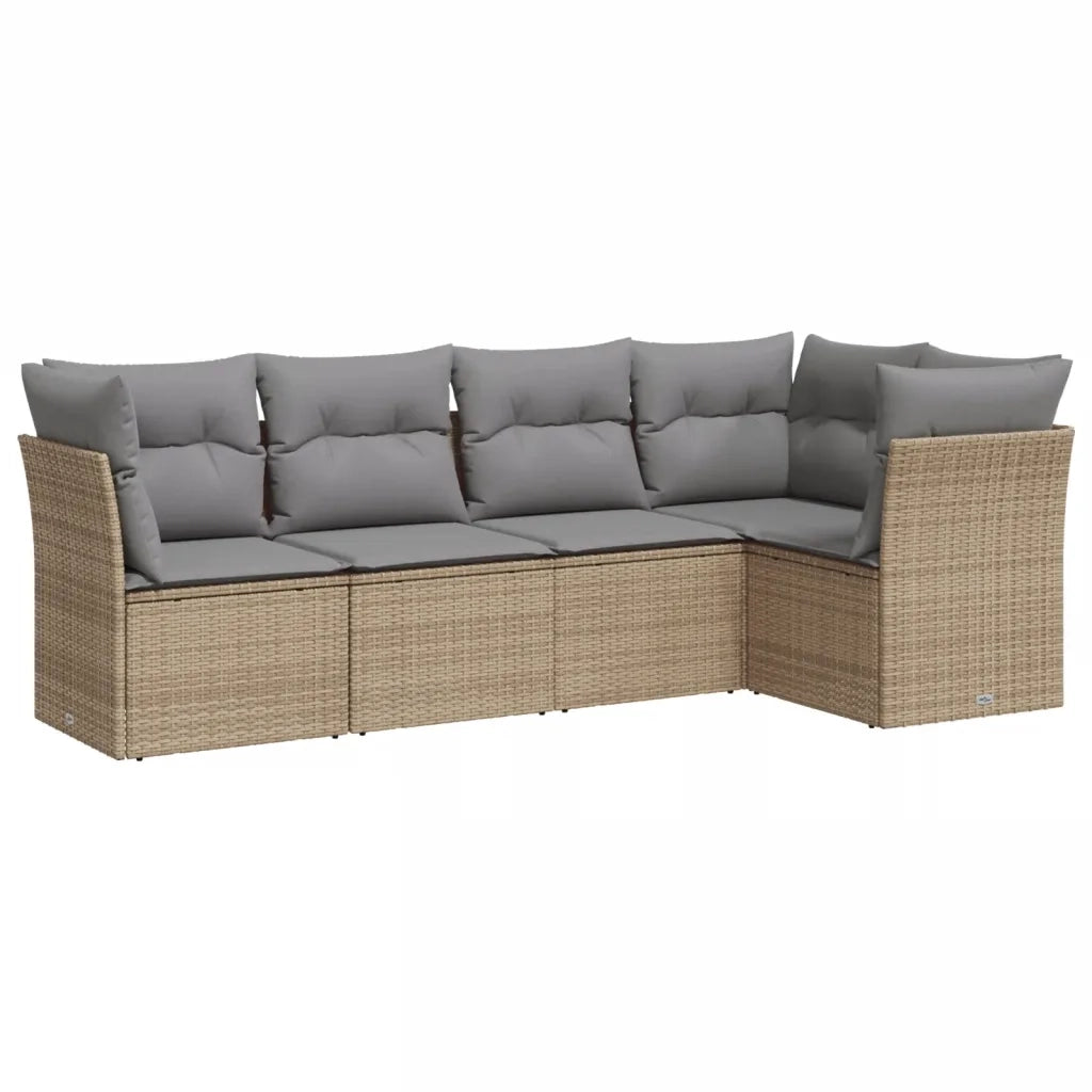 Set Divano da Giardino 5 pz con Cuscini Beige in Polyrattan 3217599