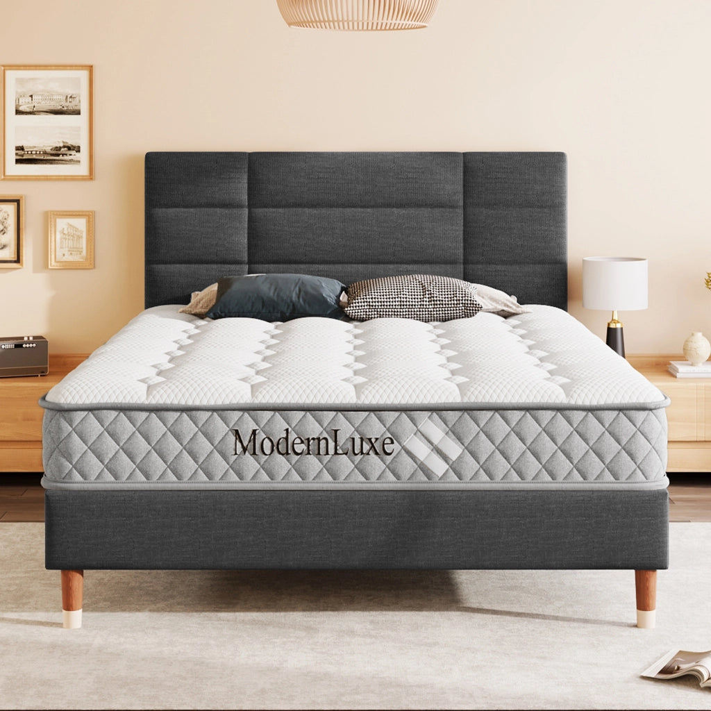 Letto matrimoniale imbottito 140x200 grigio con materasso