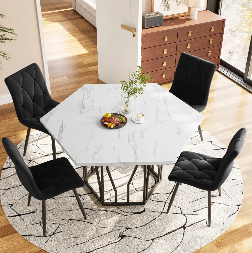 Set tavolo esagonale con 4 sedie in velluto nero