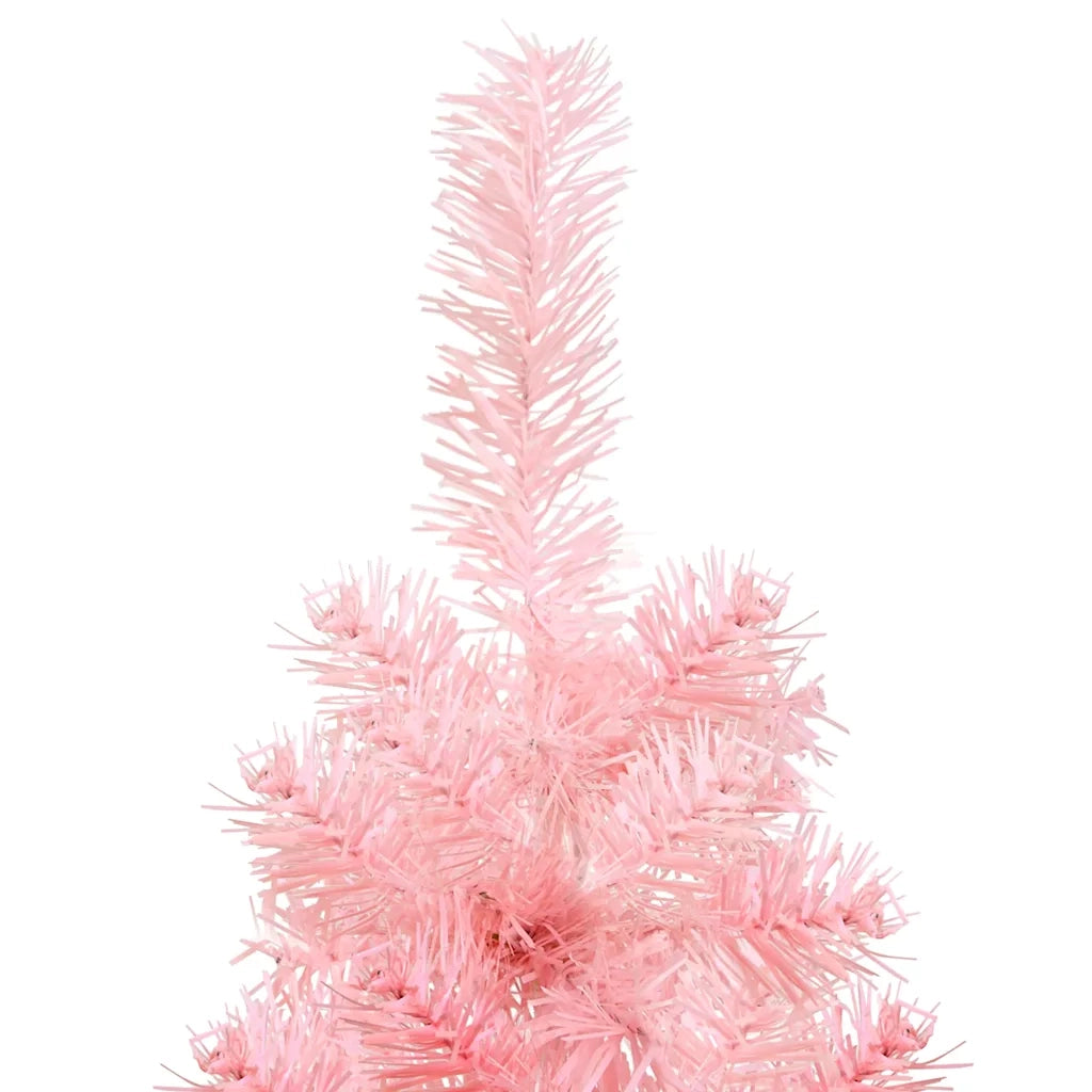 Albero Natale Artificiale Sottile a Met¨¤ e Supporto-Albero Natalizio Rosa 180 cm