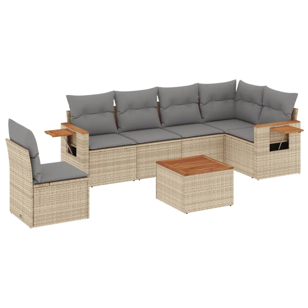 Set Divani da Giardino 7 pz con Cuscini Beige in Polyrattan