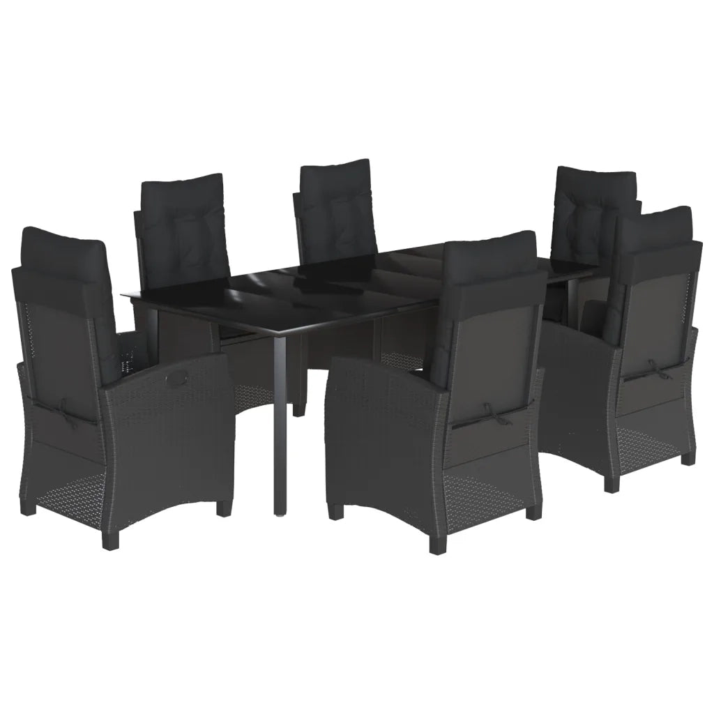 Set da Pranzo da Giardino 7 pz Nero con Cuscini in Polyrattan